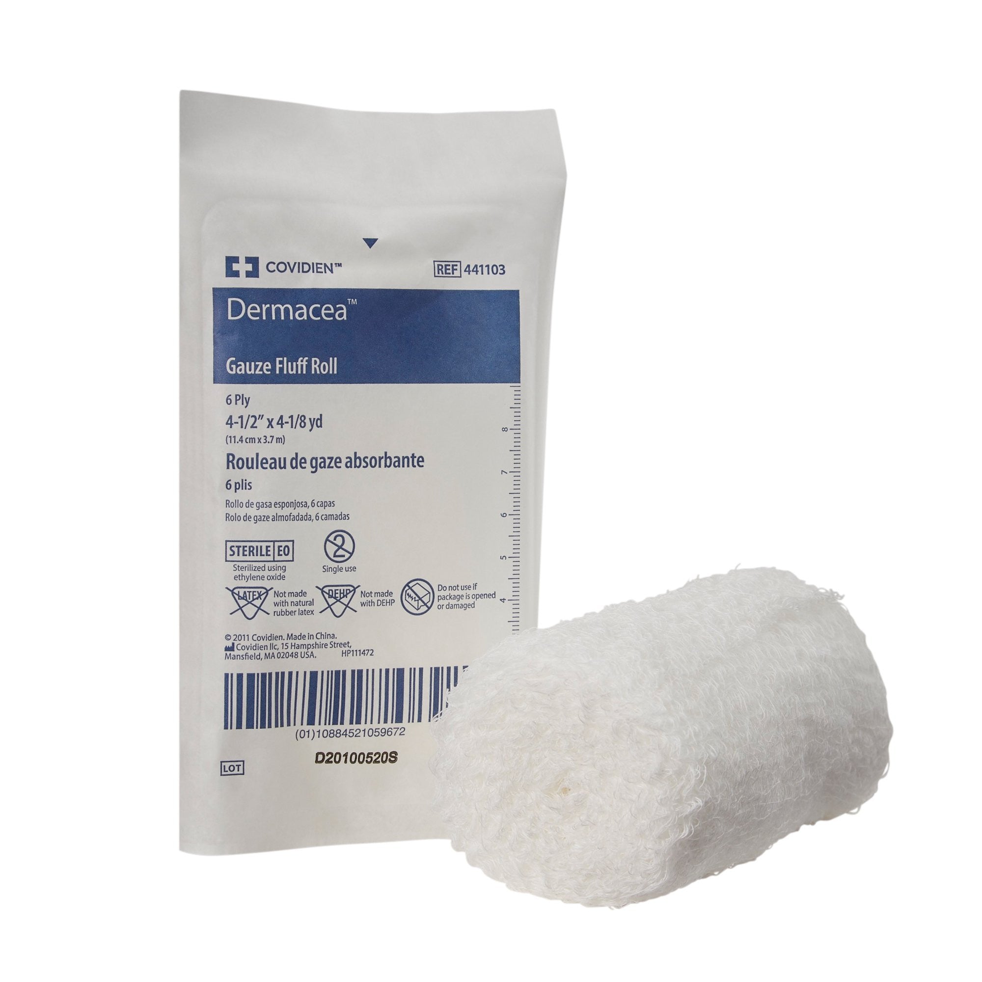 516652 - Derma - Dermacea Fluff Bandage Roll 4-1/2 Inch X 4-1/10 Yard 6-Ply Sterile 1 per Pouch, 441103, Case of 60, (CS)