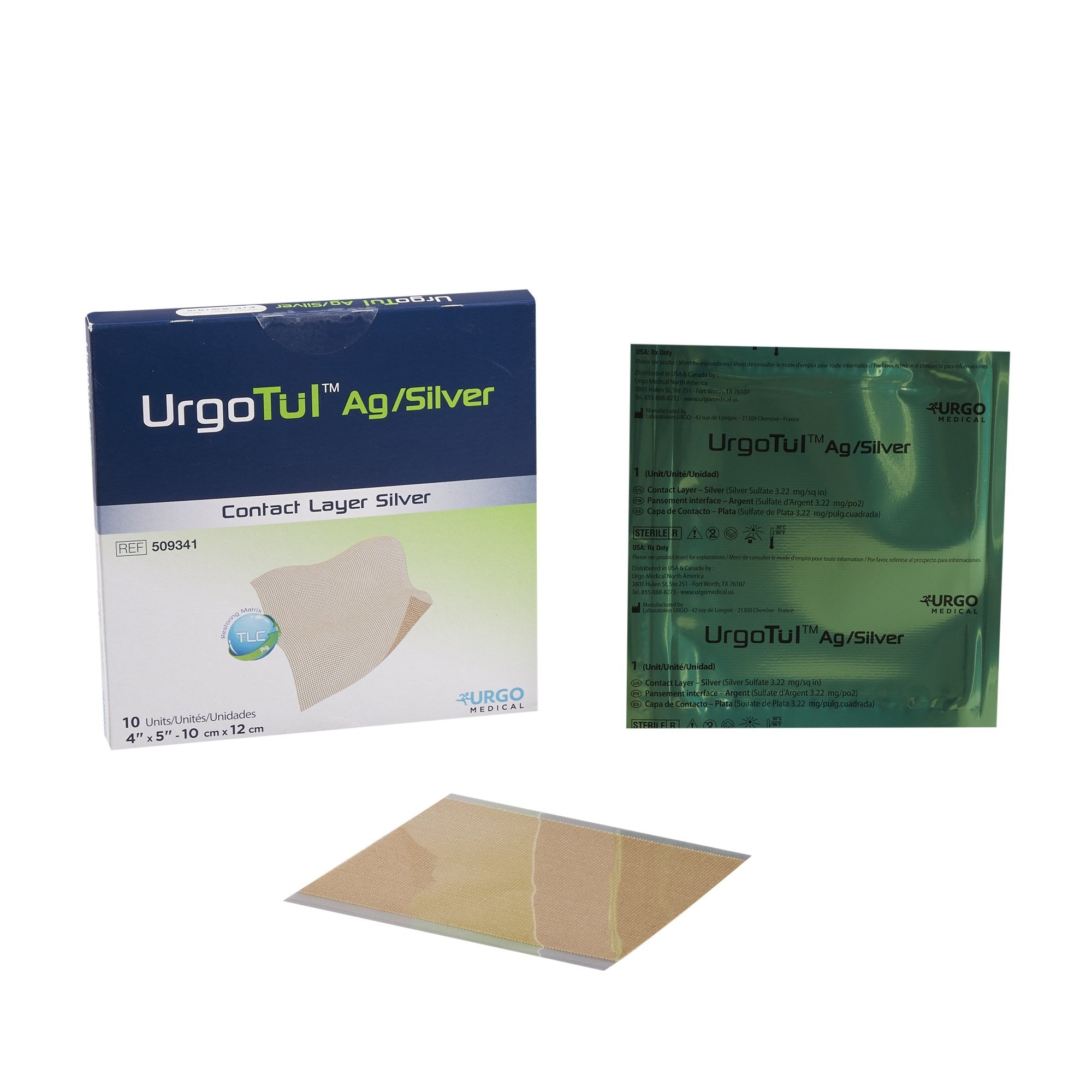 617705 - UrgoTul - UrgoTulAG/Silver Silver Wound Contact Layer Dressing 4 X 5 Inch Rectangle Sterile, 509341, Box of 10, (BX)