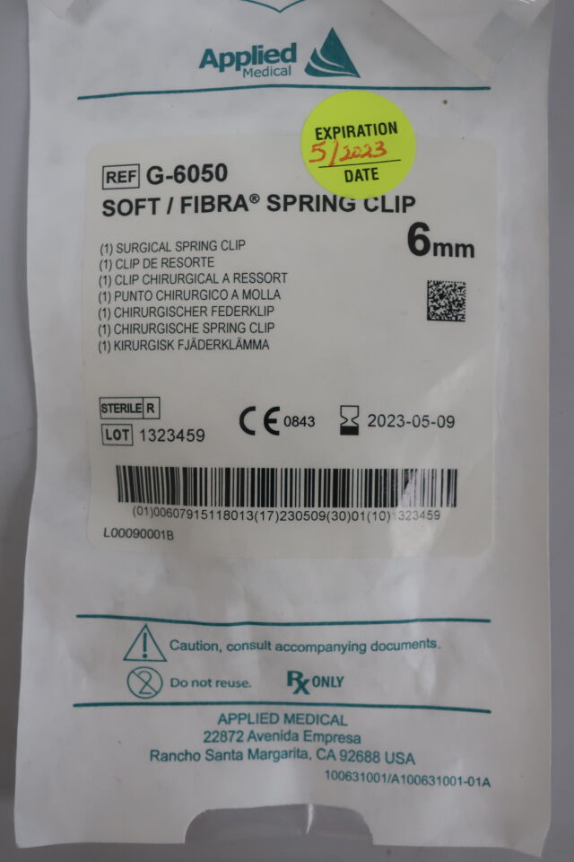 G-6050 - APPLIED - Fibra Soft/Fibra Custom Surgical Spring Clip, 6 mm Size, White, Full Force, () - ( Expiry Date:  )