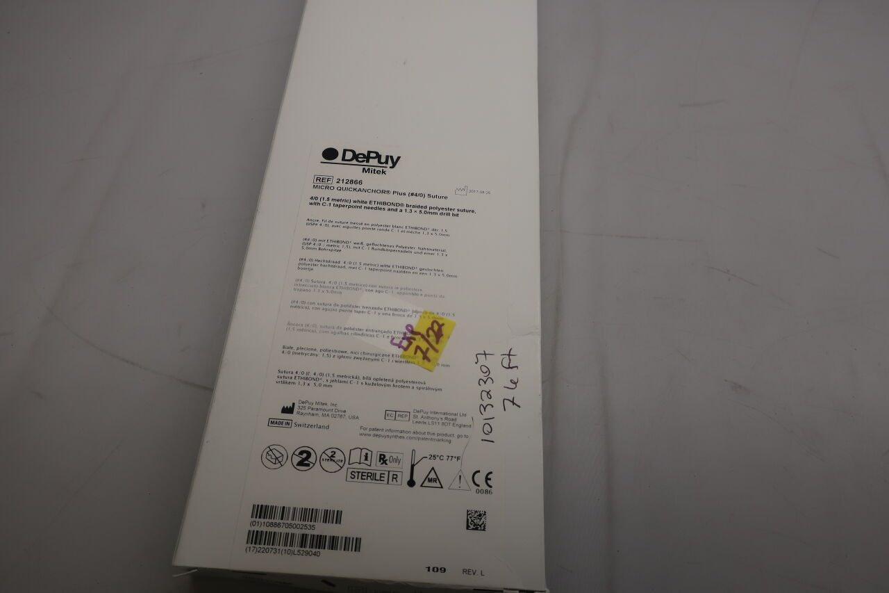 212866 - DEPUY - Micro QuickAnchor Plus Suture with #4 Ethibond (C-1) and Drill Bit, () - ( Expiry Date: 2022-07-31 )