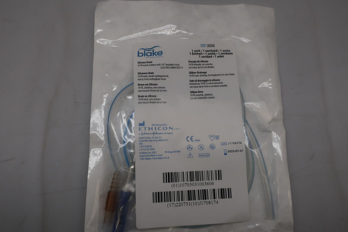 2232 - ETHICON - Blake Round Hubless Silicone Drains, 19 Fr Size, ()