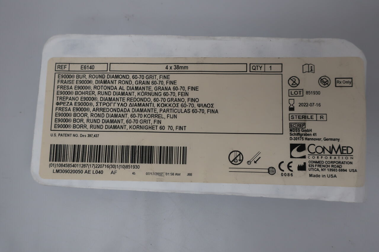 E6140 - CONMED - Conmed Fine Round Diamond E Burr, 60-70/Medium Grit, 4 dia. x 38 mm Length, (EA) - ( Expiry Date: 2022-07-16 )