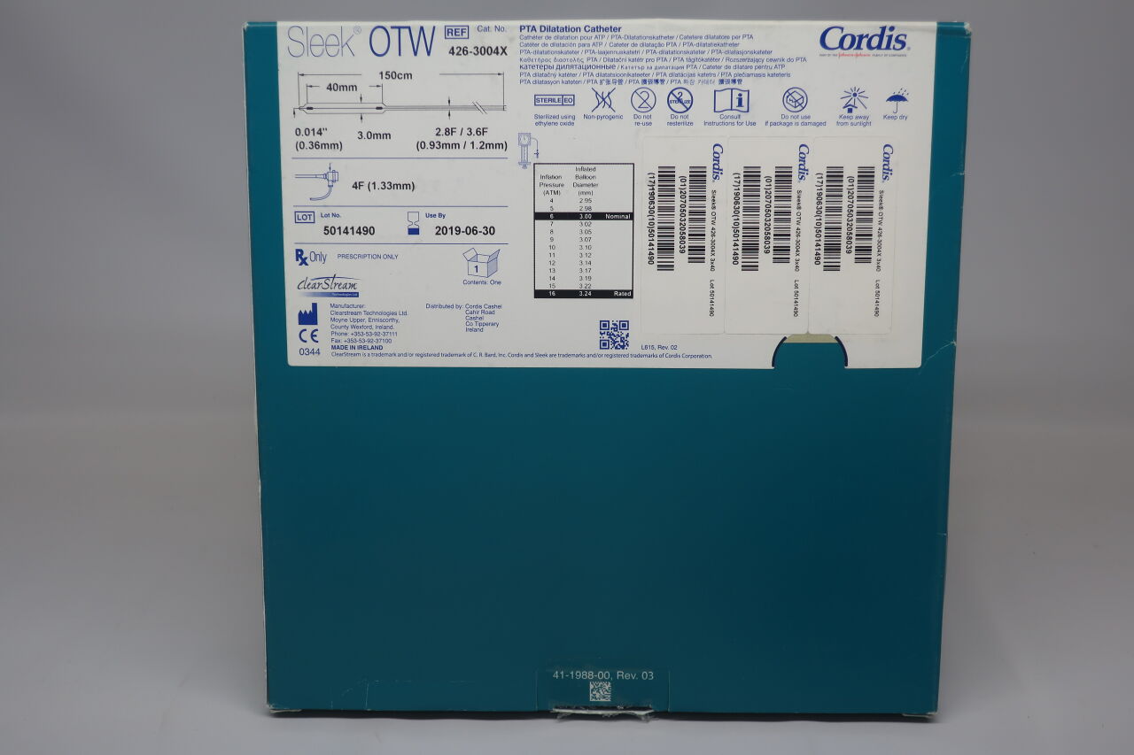 426-3004x - CORDIS - sleek pta dilatation catheter-3.0mm x 40mm x 150cm, (BX/1) - ( Expiry Date: 2019-06-30 )