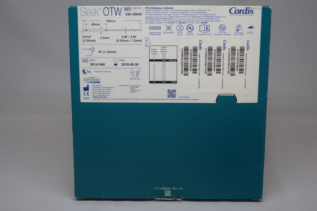 426-3004x - CORDIS - sleek pta dilatation catheter-3.0mm x 40mm x 150cm, (BX/1)