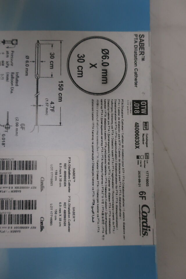 48006030X - CORDIS - pta dilatation catheter - 48006030x, (BX/1) - ( Expiry Date: 2020-08-31 )