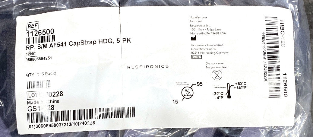 1126500 - RESPIRONICS - AF541 Small Medium Capstrap Headgear, RP, (EA/1)