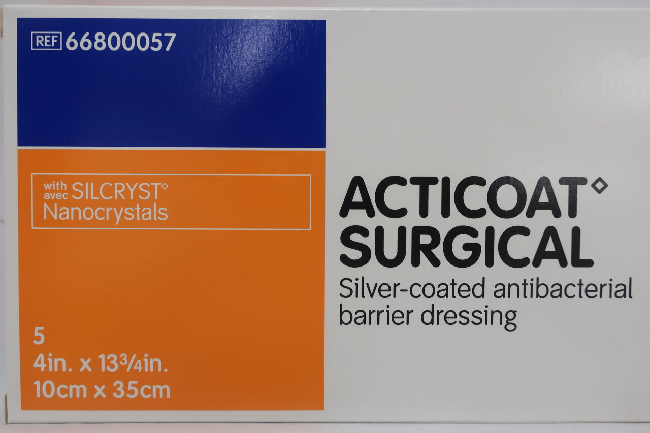 66800057 - SMITH & NEPHEW - Acticoat Surgical  Silver-Coated Antibacterial Barrier Dressing  4" x 13¾" / 10cm x 35cm  (x), (BX/5) - ( Expiry Date: 2020-10-28 )