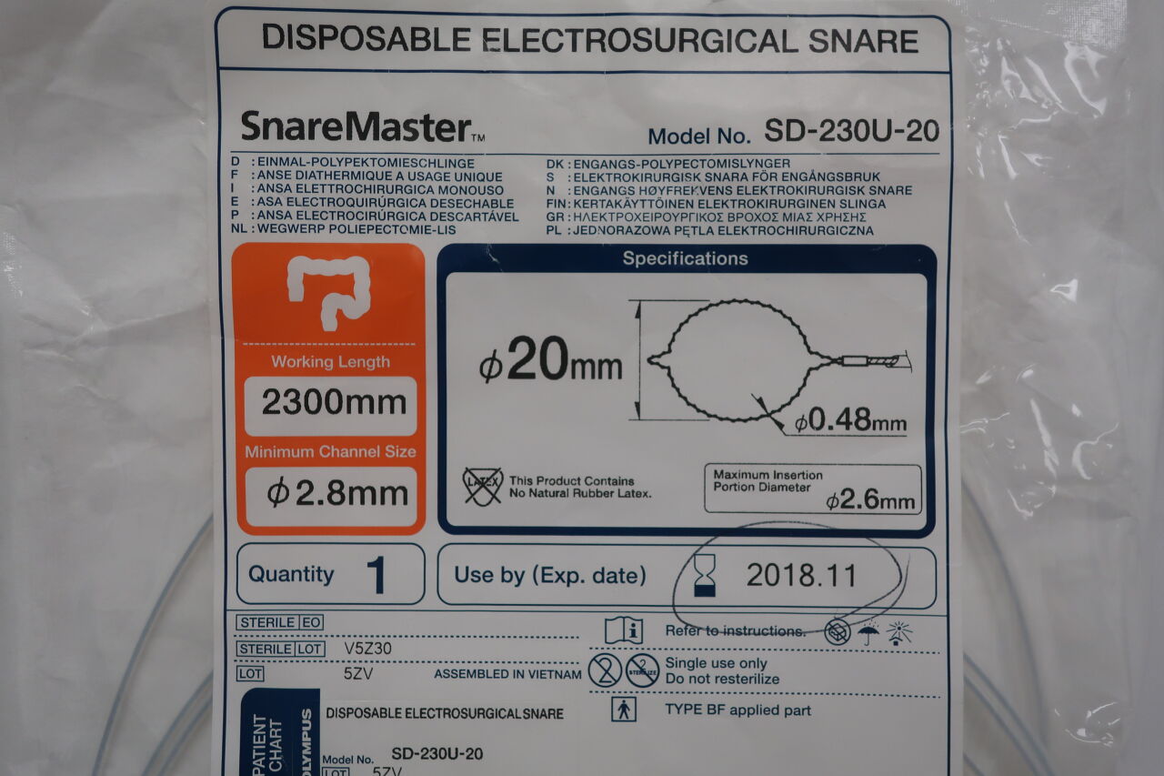 SD-230U-20 - OLYMPUS - SnareMaster 2.8mm x 230cm x 20mm, Oval Spiral
, () - ( Expiry Date: 2023-10-31 )