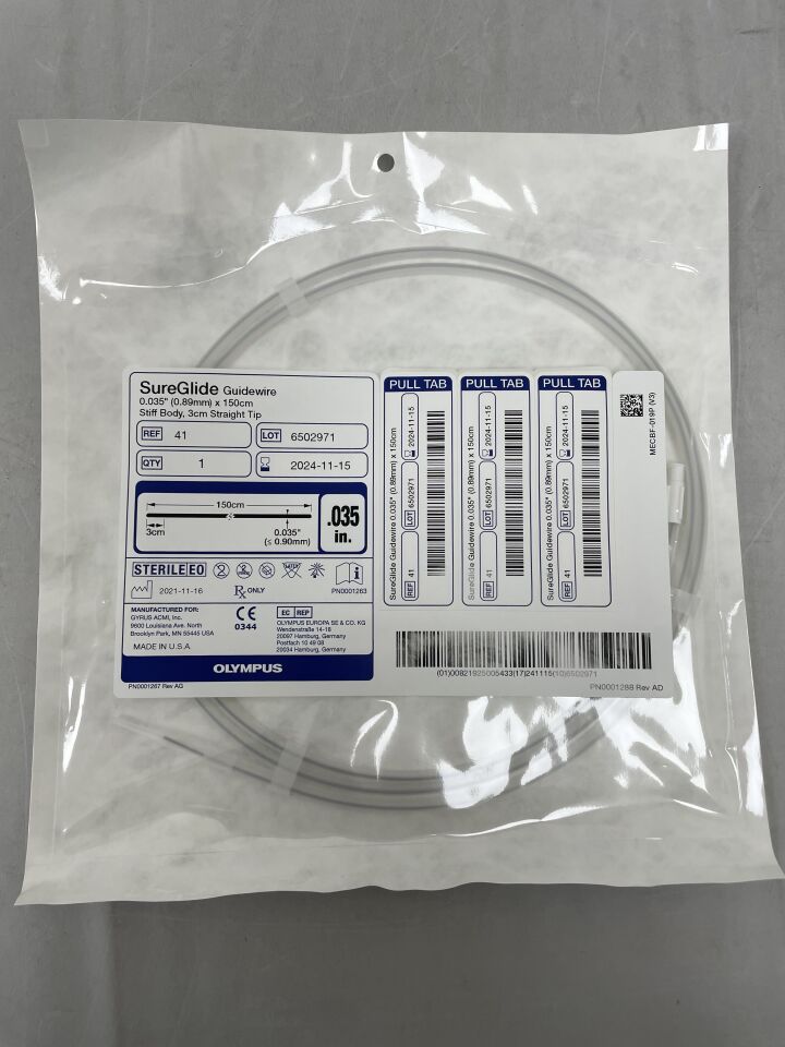 41BX - OLYMPUS - sureglide guidewire 0.035" x 150cm stiff body, 3cm straight tip, () - ( Expiry Date:  )
