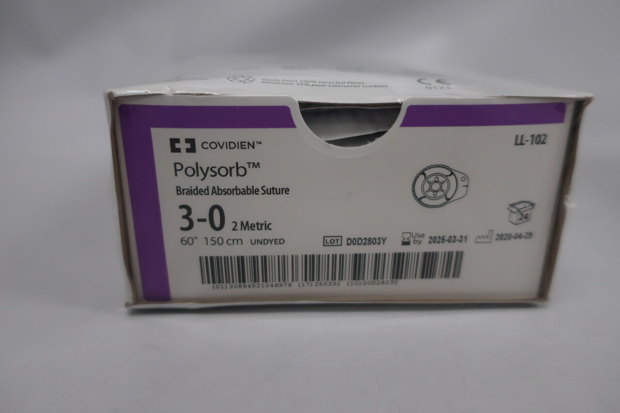 LL-102 - COVIDIEN - Polysorb 中期可吸收編織縫合線，3-0 號，60 英吋長，（盒/24）-（有效期：2025-03-31）