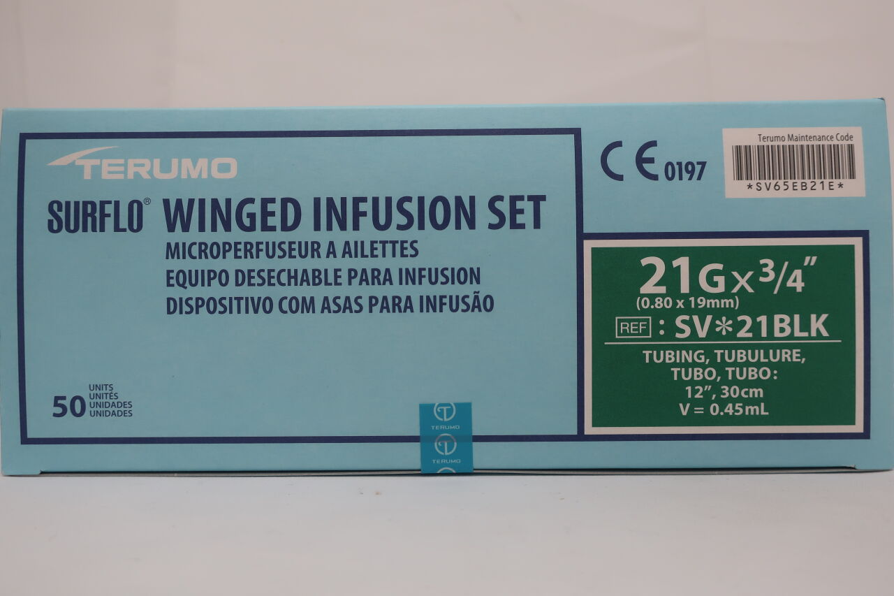 SV*21BLK - TERUMO - Surflo Winged Infusion Set  21G x ¾"  , (BX/50) - ( Expiry Date: 2020-08-31 )