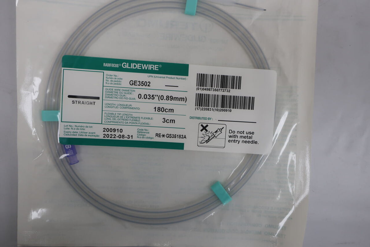 GE3502 - TERUMO - glidewire: 0.035" x 180cm, 3cm shapeable tip, straight, (EA)