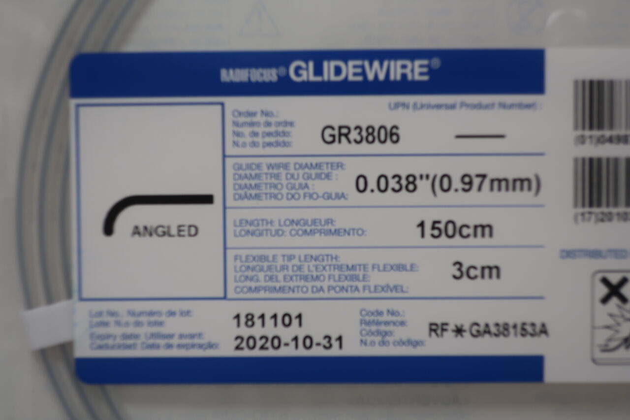 GR3806 - TERUMO - Radifocus Glidewire - Angled - .038" x 150cm x 3cm
, () - ( Expiry Date: 2023-03-31 )
