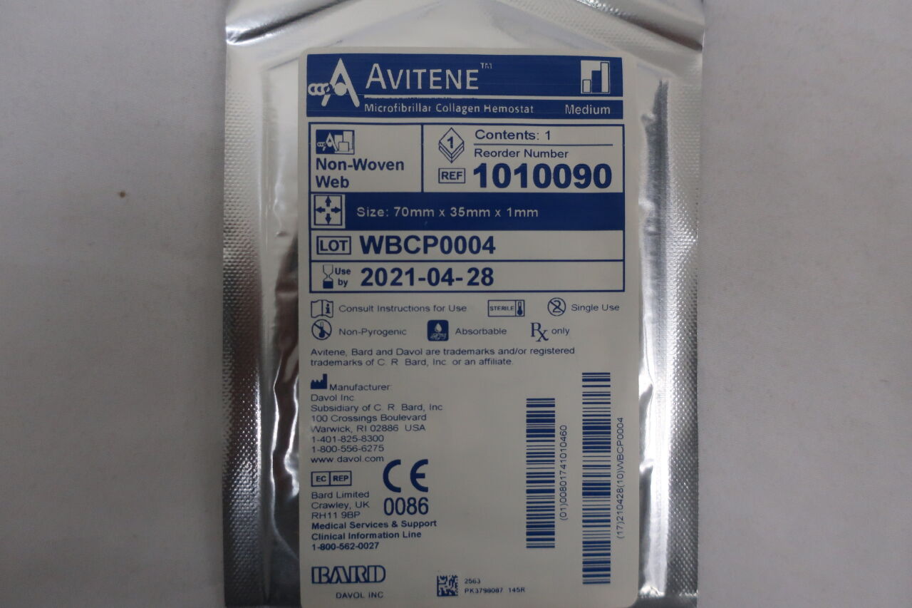 1010090 - BARD - Avitene Microfibrillar Collagen Hemostat Sheet (Non-Woven Web) 70mm x 35mm (2.8" x 1.4")
, () - ( Expiry Date:  )