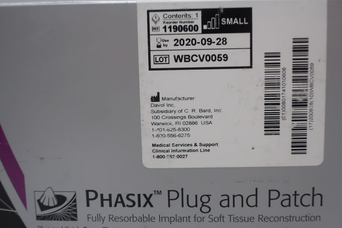 1190600 - BARD - Phasix Plug and Patch, Small, 2.5 x 3.6 cm, (BX/1)