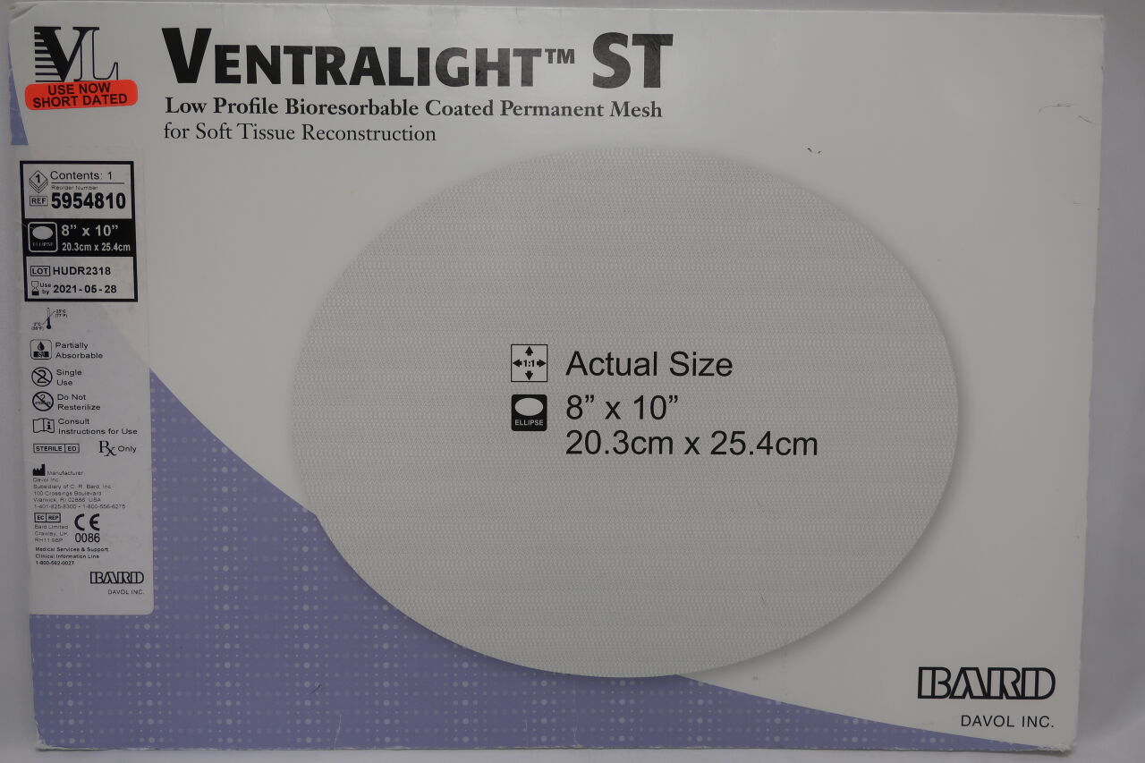 5954810 - BARD - Ventralight ST Medium Weight Monofilament Polypropylene Mesh, 8 x 10 in., (BX/1) - ( Expiry Date: 2018-12-28 )