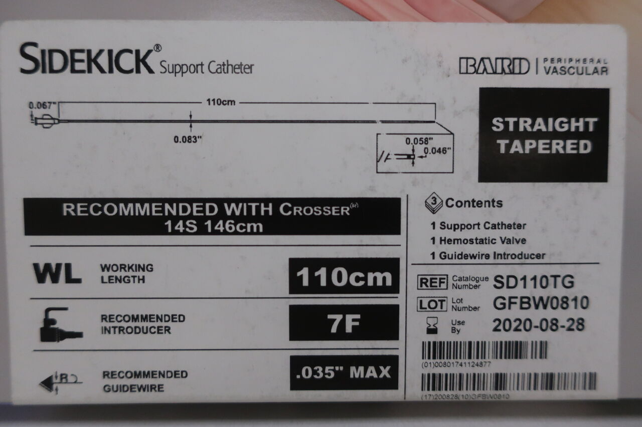 SD110TG - BARD - sidekick support catheter straight tapered 110cm x 7f x .035" max, () - ( Expiry Date: 2020-08-28 )