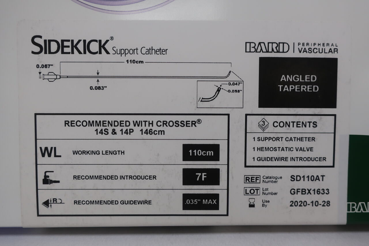 SD110AT - BARD - sidekick support catheter angled tapered 110cm x 7f x .035" max, (BX/3) - ( Expiry Date: 2020-10-28 )