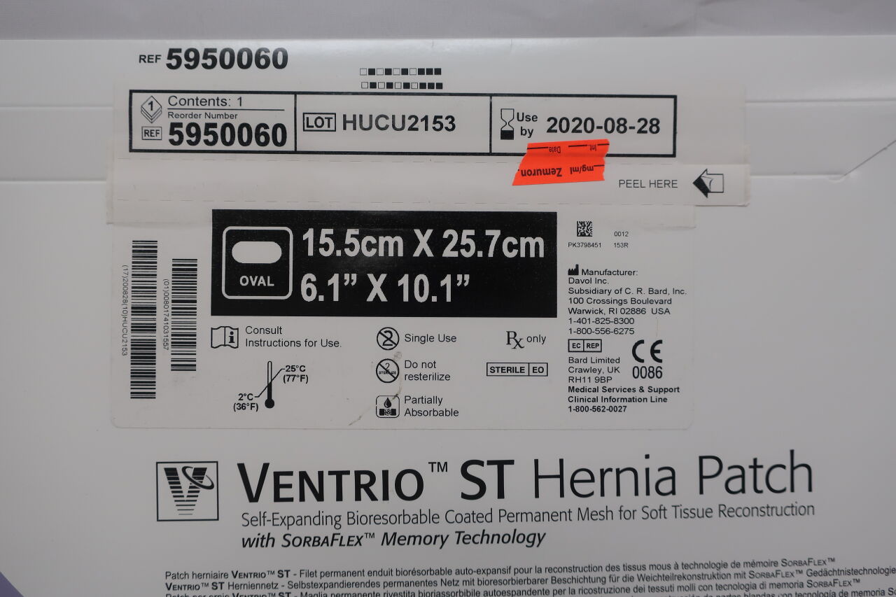 5950060 - BARD - Ventrio Self-Expanding ST Hernia Patch, Midline, (BX/1) - ( Expiry Date: 2020-08-28 )