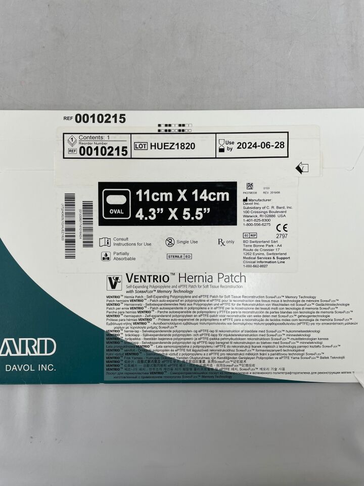0010215 - BARD - Ventrio Self-Expanding Hernia Patch, Medium, 11 x 14 cm, () - ( Expiry Date: 2019-12-28 )