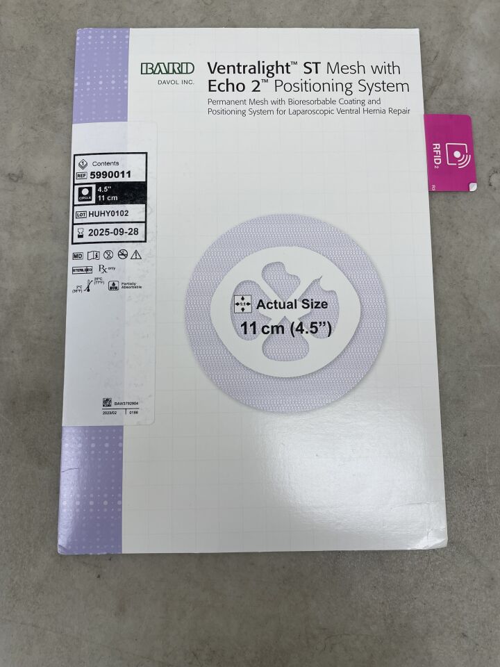 5990011 - BARD - Ventralight ST Partially Absorbable Mesh with Echo 2 Positioning System, Circle, 4.5 in. Size, () - ( Expiry Date: 2022-06-28 )