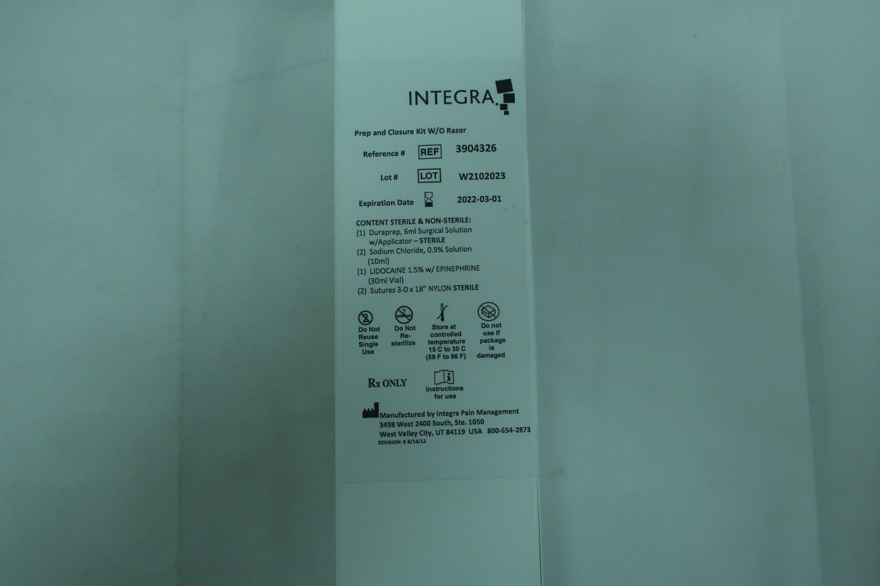 3904326 - INTEGRA - Prep & Closure Kit W/O Razor, (BX/1) - ( Expiry Date: 2022-03-01 )