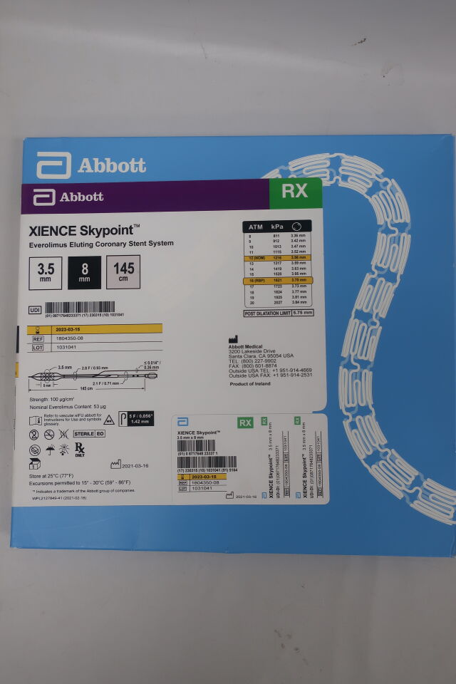 1804350-08 - ABBOTT - XIENCE Skypoint Everolimus Eluting Coronary Stent System 3.50 mm x 08 mm / Rapid-Exchange, (BX/1) - ( Expiry Date: 2023-03-15 )