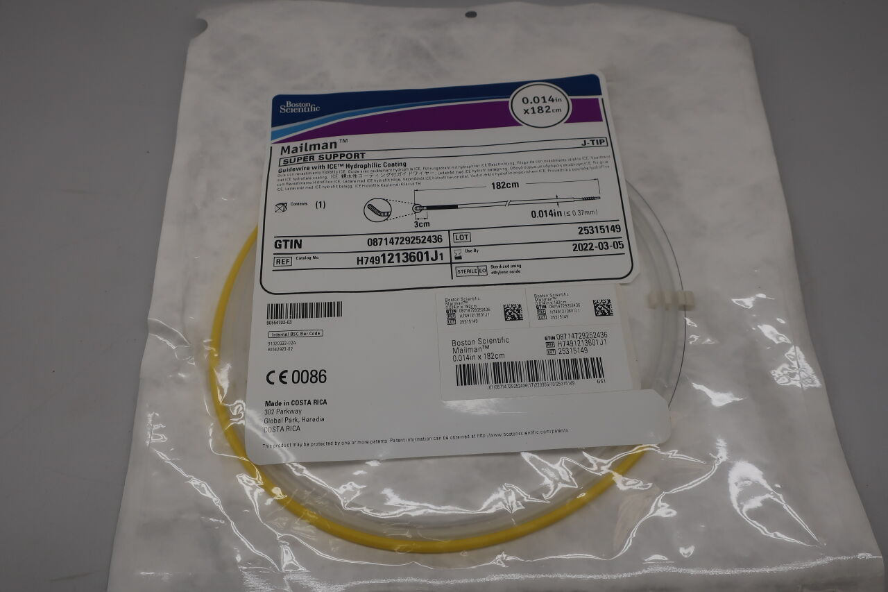 1213601J - BOSTON SCIENTIFIC - Mailman Super Support J-Tip Guidewire With ICE Hydrophilic Coating, 0.014in x 182cm, (BX/1) - ( Expiry Date: 2022-03-04 )