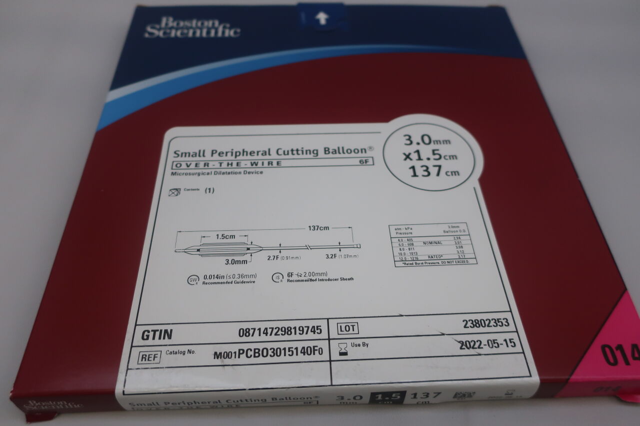 PCBO3015140F - BOSTON SCIENTIFIC - Small Peripheral Cutting Balloon Over-The-Wire 6F Microsurgical Dilatation Device, 3.0mm x 1.5m, 137cm, (BX/1) - ( Expiry Date: 2022-05-15 )