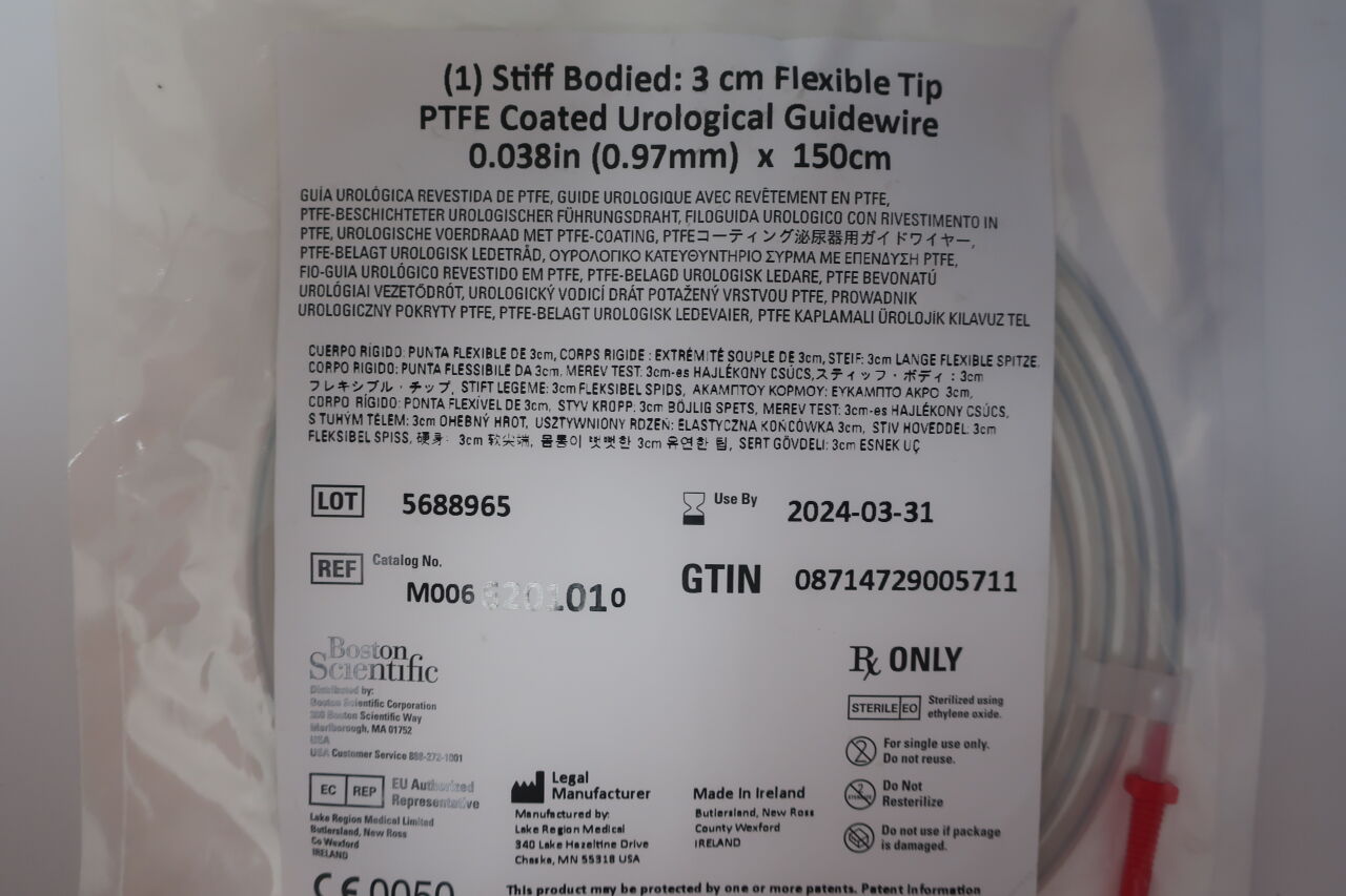 620101 - BOSTON SCIENTIFIC - Stiff Bodied 3 cm Flexible tip PTFE Coated Urological Guidewire 0.038 in x 150cm, () - ( Expiry Date:  )