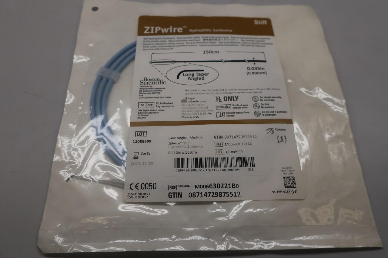 630221B - BOSTON SCIENTIFIC - ZIPwire Hydrophilic Guidewire .035/150 Stiff Shaft/Angled LgTip, () - ( Expiry Date:  )