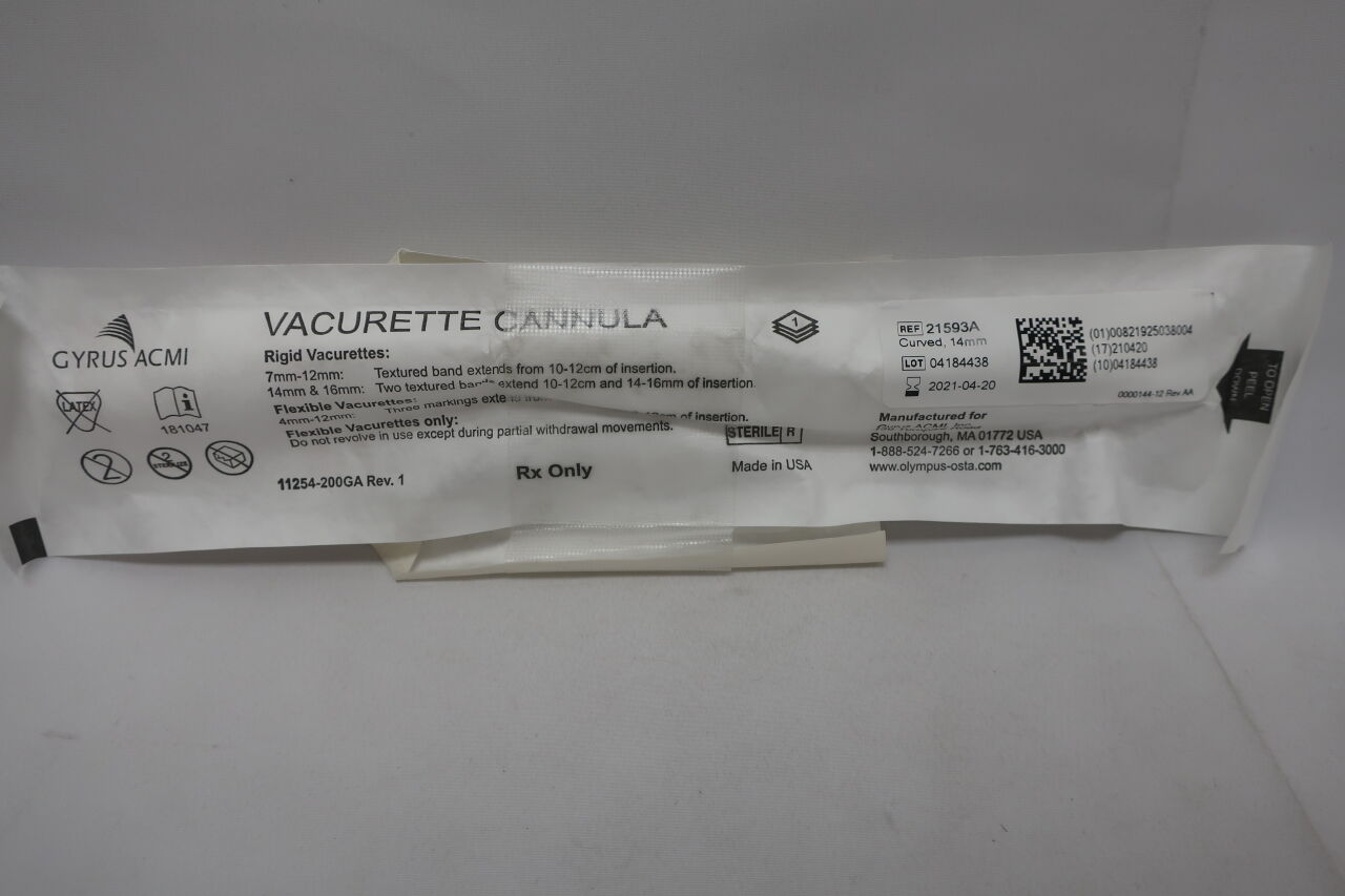21593A - GYRUS - vacurette cannula, band extends from 10cm to 12cm of insertion, outside diameter 14mm curved rigid, (BX/10) - ( Expiry Date: 2024-08-27 )