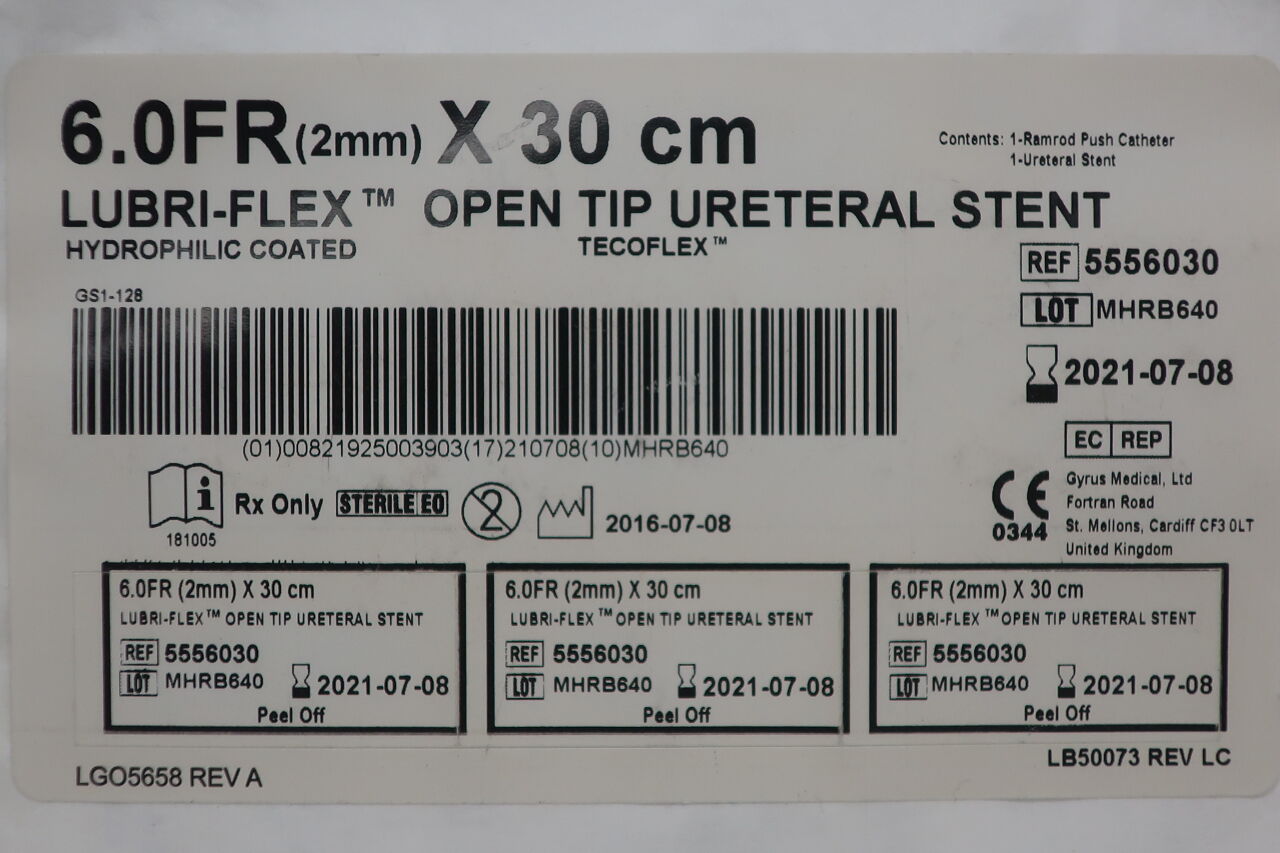 5556030 - GYRUS - Lubri-Flex Open Tip Ureteral Stent  6.0Fr/2mm x 30cm  , (EA) - ( Expiry Date: 2022-05-30 )
