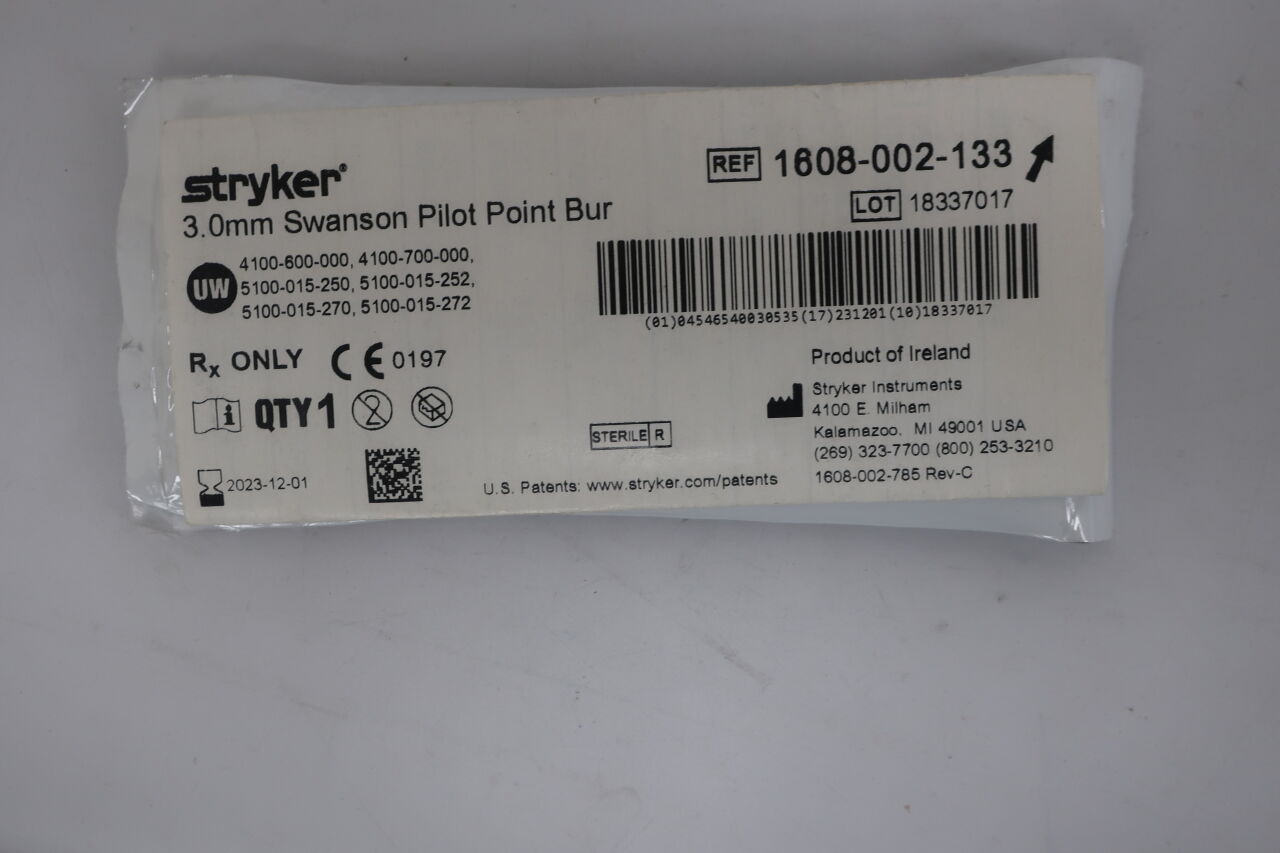 1608-002-133  -  STRYKER  -  3.0mm Swanson Pilot Point Bur , ( EA/ )  -  ( Expiry Date : 2026-03-01 )