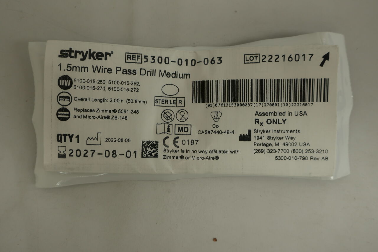 5300-010-063  -  STRYKER  -  Stryker Wire Pass Drill Burr, Medium, 1.5 dia. x 6.6 mm Head Length , ( EA/ )  -  ( Expiry Date : 2025-09-01 )