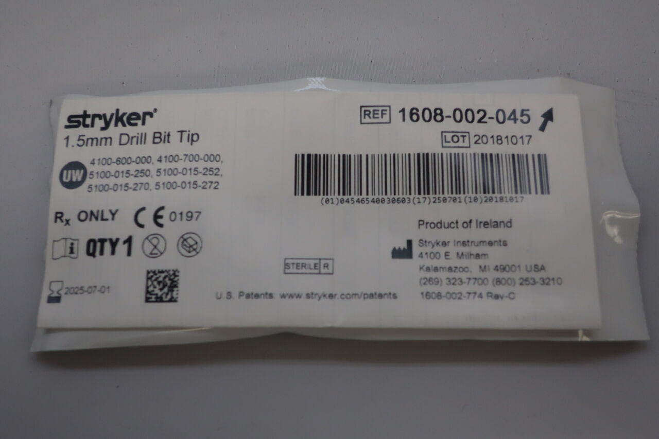 1608-002-045  -  STRYKER  -  1.5mm Drill Bit Tip , ( EA/ )  -  ( Expiry Date : 2025-07-01 )