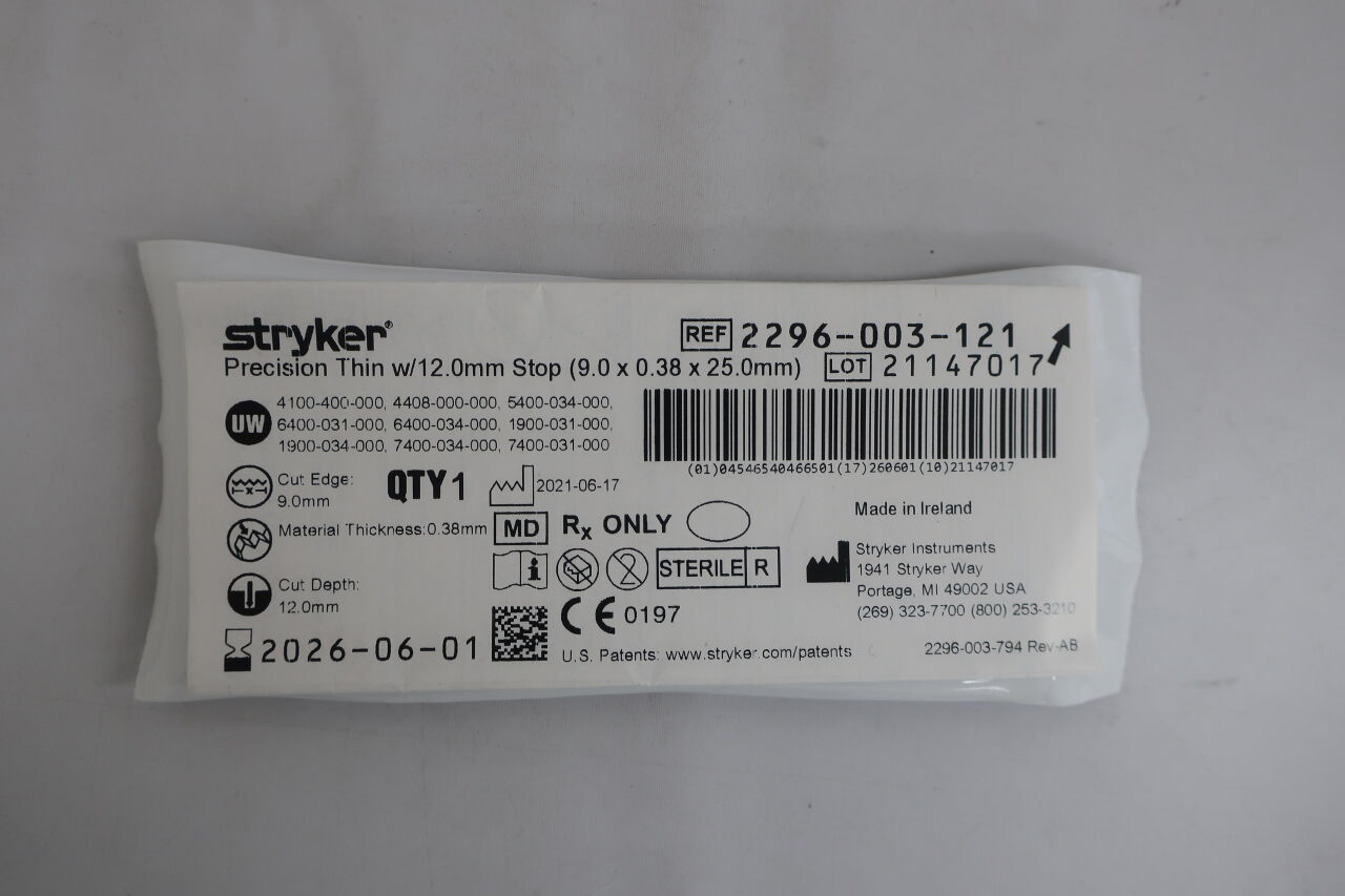 2296-003-121  -  STRYKER  -  Stryker Straight Fine Micro Blade with 12 mm Stop, 25 L x 9 mm W , ( EA/ )  -  ( Expiry Date : 2026-06-01 )