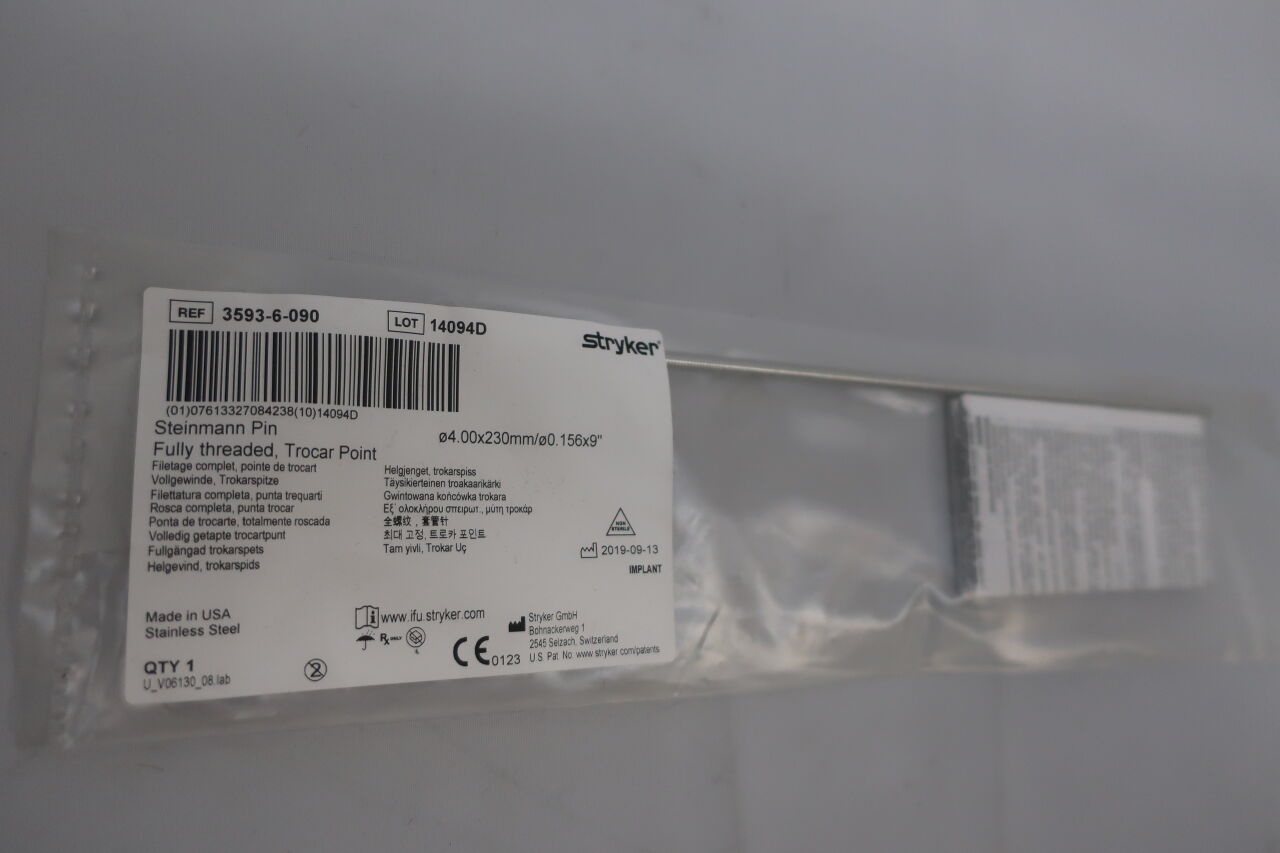 3593-6-090  -  STRYKER  -  Steinmann Pinn Fully threaded, Trocar Point , ( EA/ )  -  ( Expiry Date : N/A )