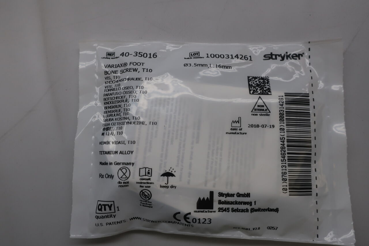 40-35016  -  STRYKER  -  40-35016 : Variax Foot Bone Screw, T10 , ( EA/ )  -  ( Expiry Date : N/A )