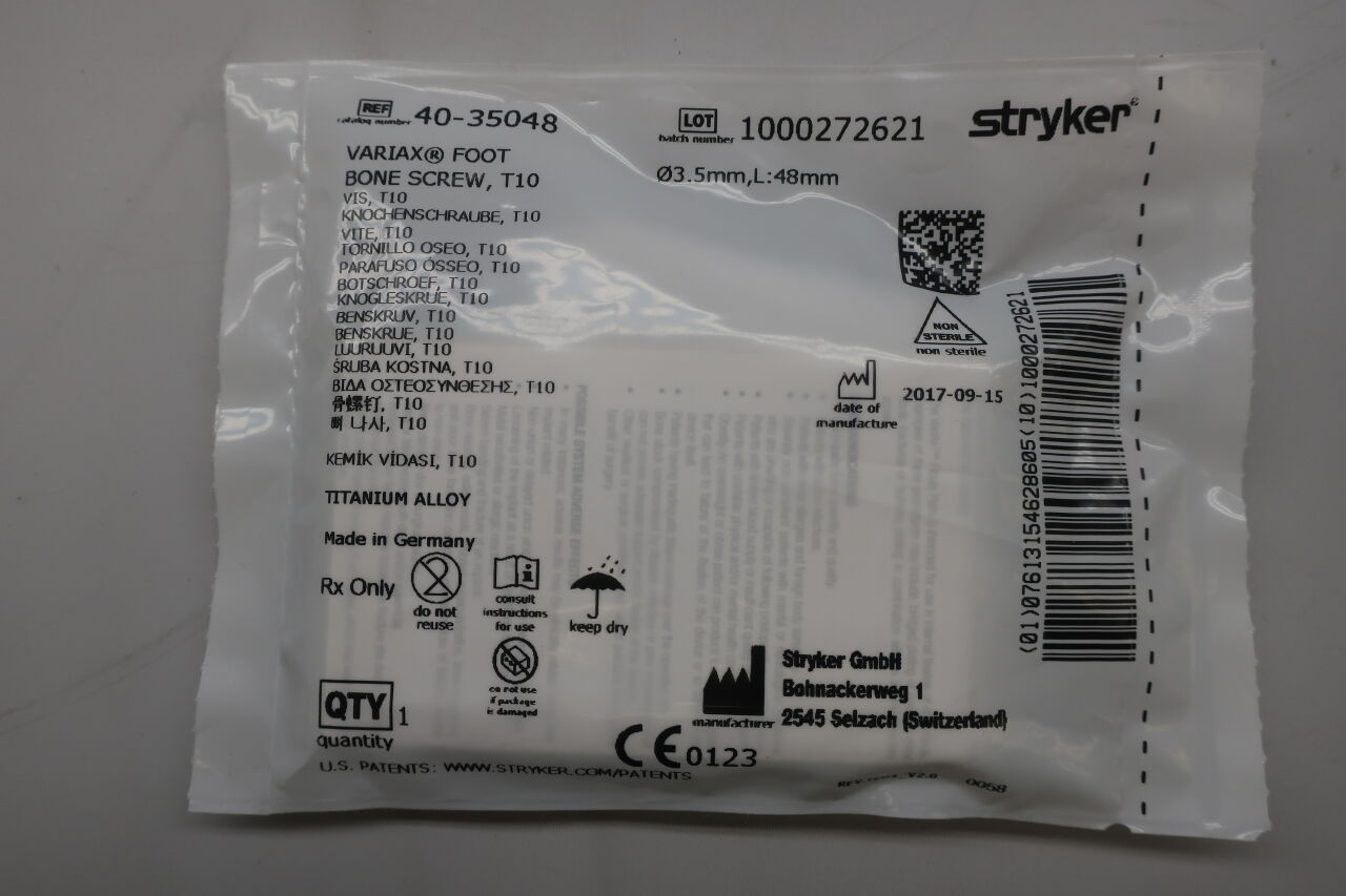40-35048  -  STRYKER  -  40-35048 : Variax Foot Bone Screw, T10 , ( EA/ )  -  ( Expiry Date : N/A )