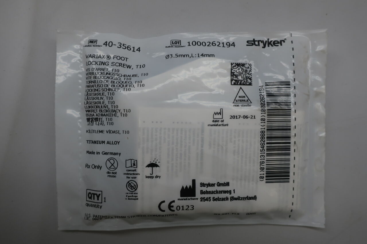 40-35614  -  STRYKER  -  40-35614 : Variax Foot Locking Screw, T10 , ( EA/ )  -  ( Expiry Date : N/A )