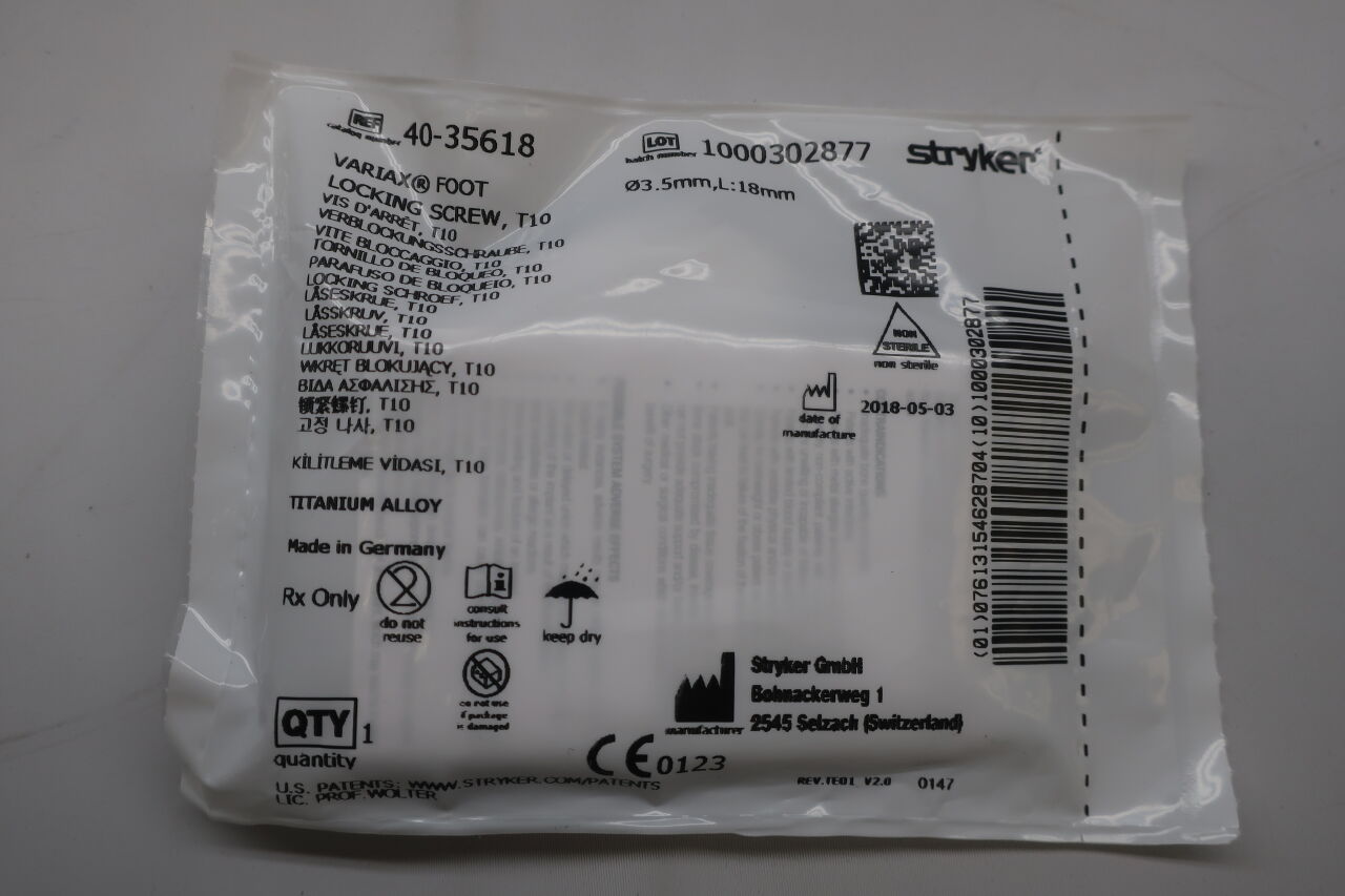 40-35618  -  STRYKER  -  40-35618 : Variax Foot Locking Screw, T10 , ( EA/ )  -  ( Expiry Date : N/A )