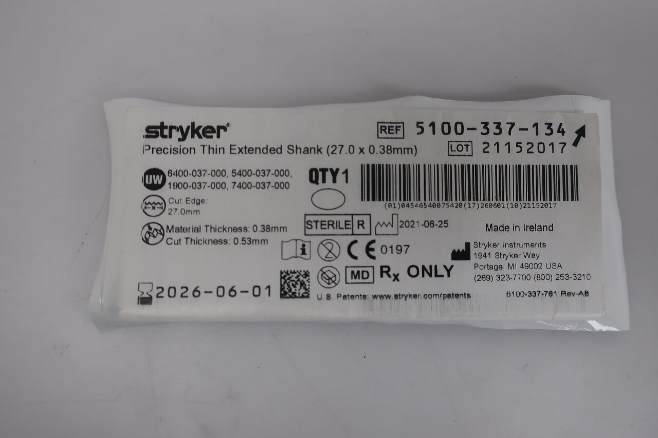 5100-337-134  -  STRYKER  -  Precision Thin Extended Shank (27.0 x 0.38mm) , ( EA/ )  -  ( Expiry Date : 2026-06-01 )