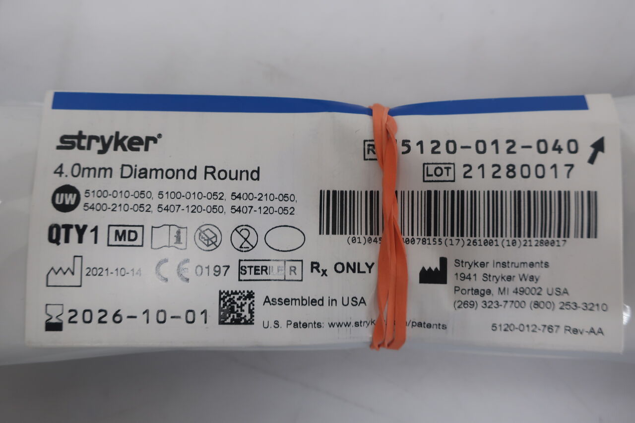 5120-012-040  -  STRYKER  -  4mm diamond round  , ( EA/ )  -  ( Expiry Date : 2026-10-01 )