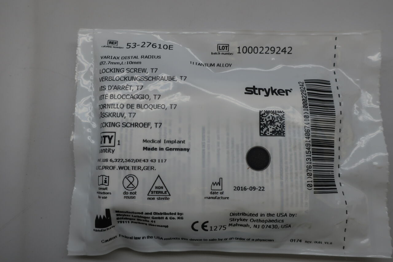 53-27610E  -  STRYKER  -  53-27610E : Variax Distal Radius Locking Screw, T7 , ( EA/ )  -  ( Expiry Date : N/A )