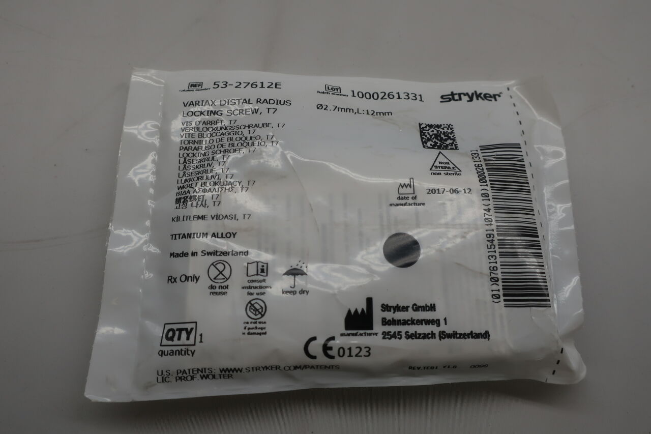 53-27612E  -  STRYKER  -  53-27612E : Variax Distal Radius Locking Screw, T7 , ( EA/ )  -  ( Expiry Date : N/A )