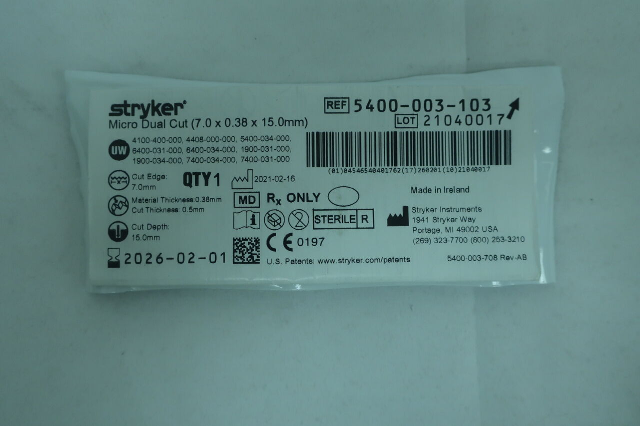5400-003-103  -  STRYKER  -  Micro Dual Cut 7.0 x 0.38 x 15.0mm , ( EA/ )  -  ( Expiry Date : 2026-02-01 )