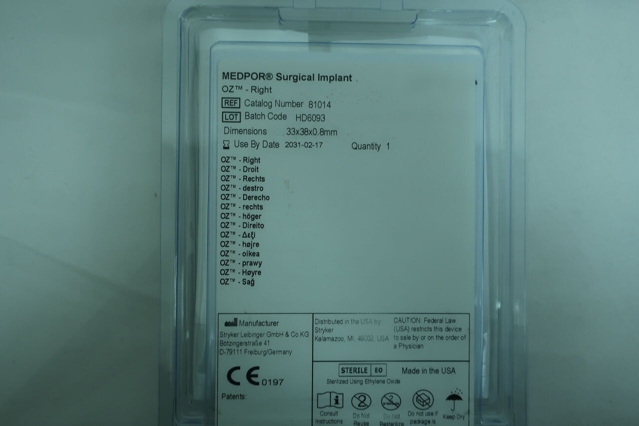 81014  -  STRYKER  -  MEDPOR Surgical Implant , ( Each )  -  ( Expiry Date : 2031-02-17 )