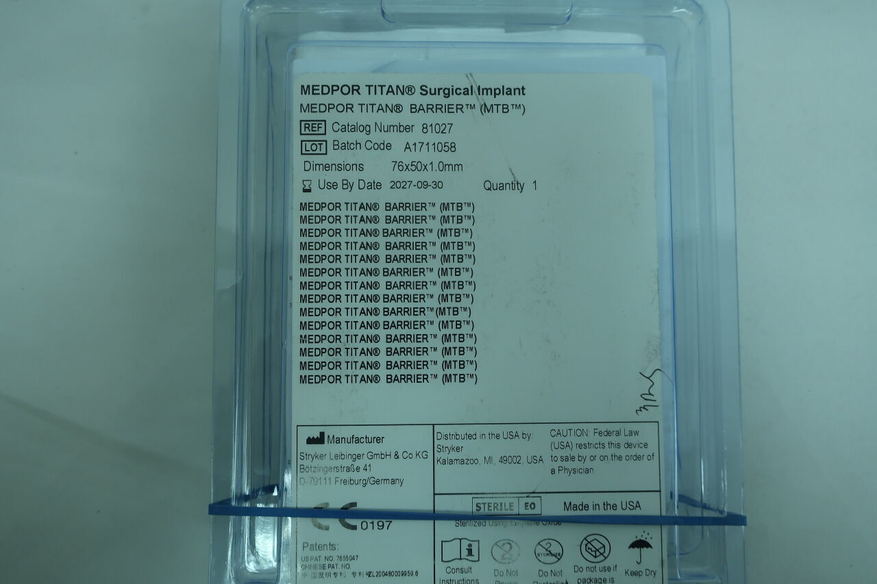 81027  -  STRYKER  -  MEDPOR TITAN Surgical Implant , ( Each )  -  ( Expiry Date : 2027-09-30 )
