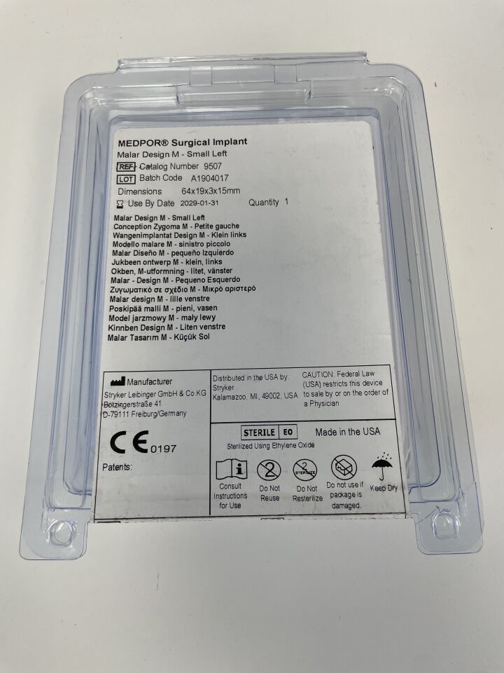 9507  -  STRYKER  -  MEDPOR Malar Design M - Small Left , ( Each )  -  ( Expiry Date : 2029-01-31 )